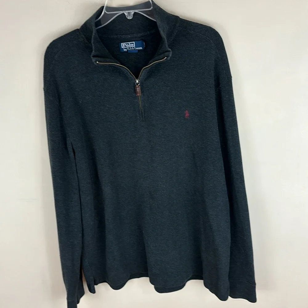 Polo Ralph Lauren Gray Cotton 1/4 Zip Pullover Sweater Size Large